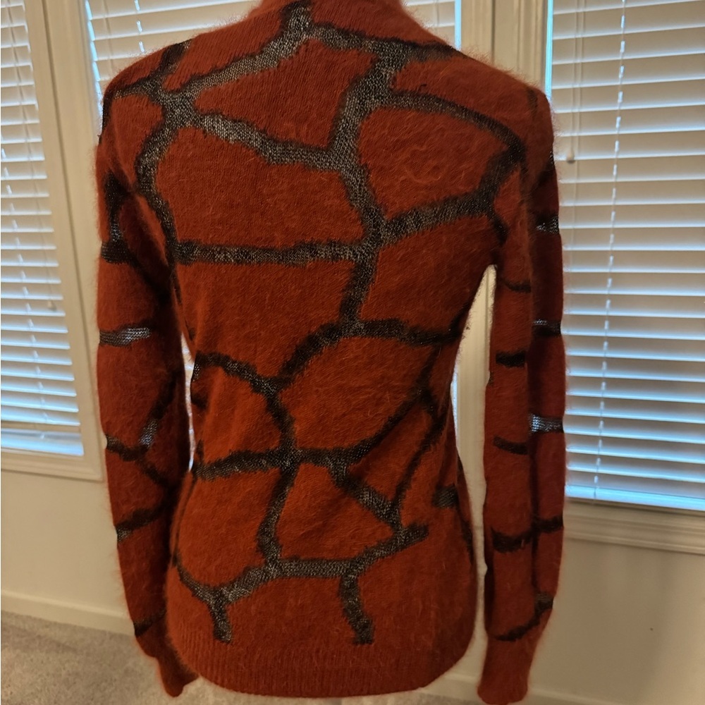 Balmain Rust-burnt orange and Black Patterned Turtleneck Sweater size 38 - Picture 11 of 12